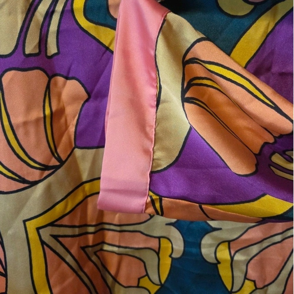 Zara Womens Retro Psychedelic Print Satin Button Down Shirt Purple Teal Large - Picture 4 of 4